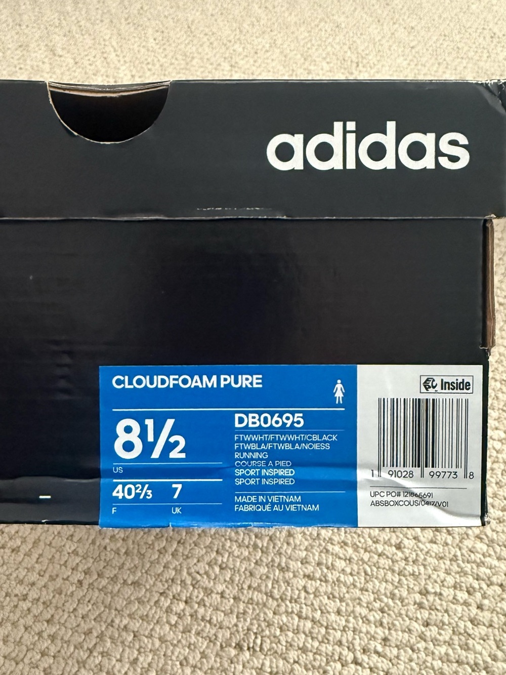 Adidas Women’s Cloudfoam Pure Running Shoes - White/Black - NEW